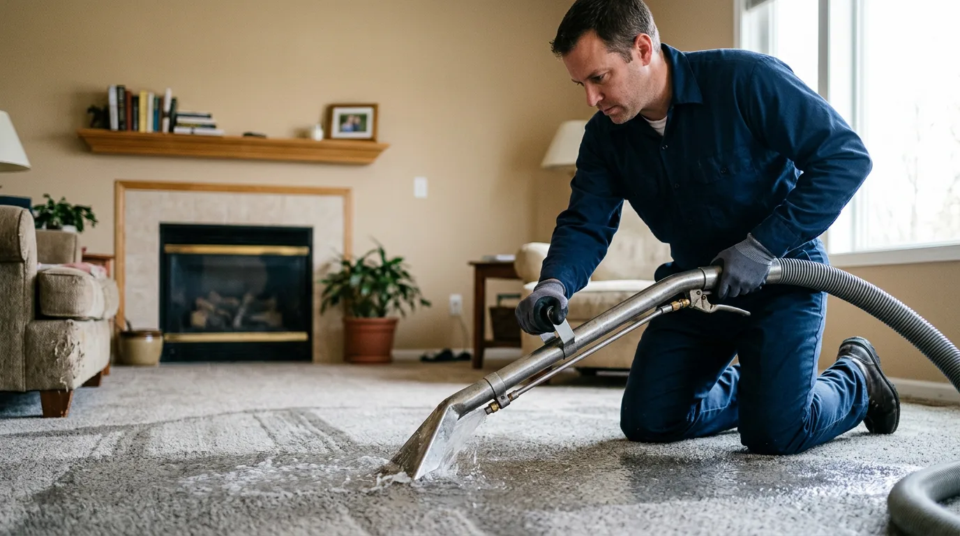 Water damage restoration technician working near Marshalltown, IA